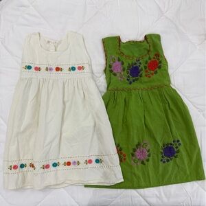 Bundle Mexican Embroidered Cream and Green Dresses